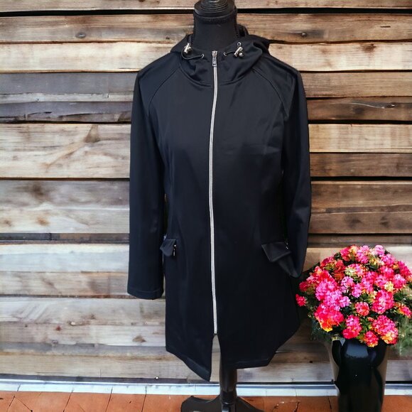 Sunice Black Womens  Softshell Sport Protek Hooded Long Jacket Car Coat Size M - Picture 1 of 16